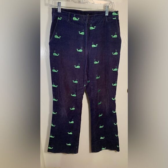Vintage Lilly Pulitzer navy blue/green whale print corduroy wide leg pants Sz 2 - Picture 1 of 7